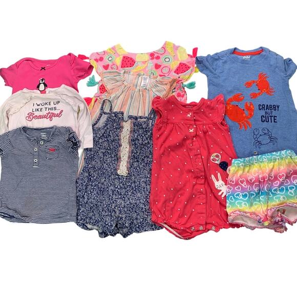 Lot of 9 Carters Garanimal Cat & Jack Baby Girls 18 Mos Shirts One Piece Outfits - Picture 1 of 4